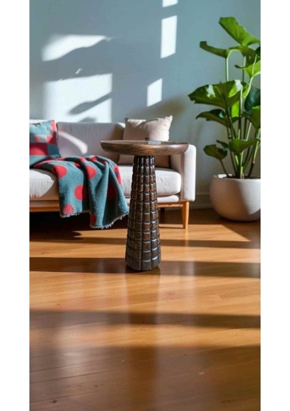 Tekli Mantar Sehpa – Doğal Ahşap Ceviz Renk Yan Sehpa