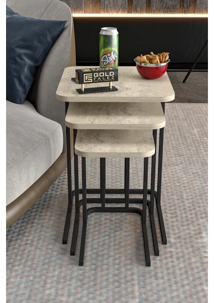 Falez Zino 3'lü Traverten Görünümlü Zigon Sehpa fiyatları