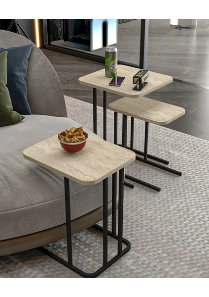 Falez Zino 3'lü Traverten Görünümlü Zigon Sehpa fırsatları