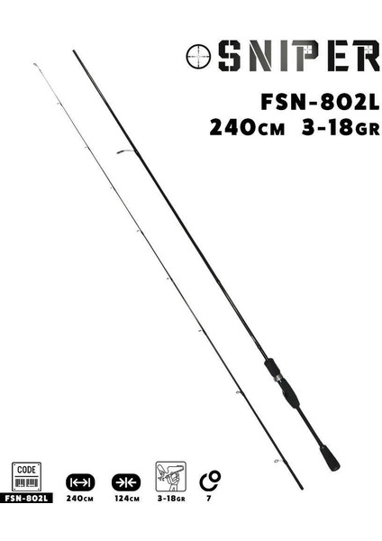 Sniper 240 cm Light Spin Olta Kamışı 3-18 GR Amatör Balıkçılar İçin Konforlu Kullanım
