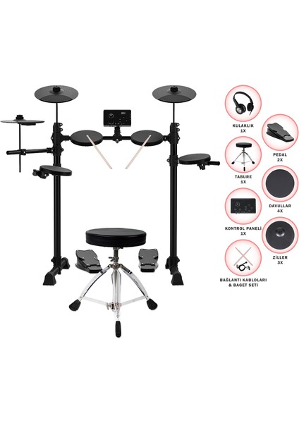 JDD-2024T Dijital Davul - Bateri Seti (Tabure ve Kulaklık Hediyeli) fiyatları