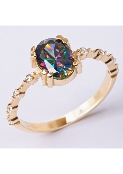 Gümüş Yüzük - 0.95 Karat Mistik Topaz İhtişamı Kadın 925 Ayar Gümüş Evlilik Teklifi Yüzüğü-Hediyelik