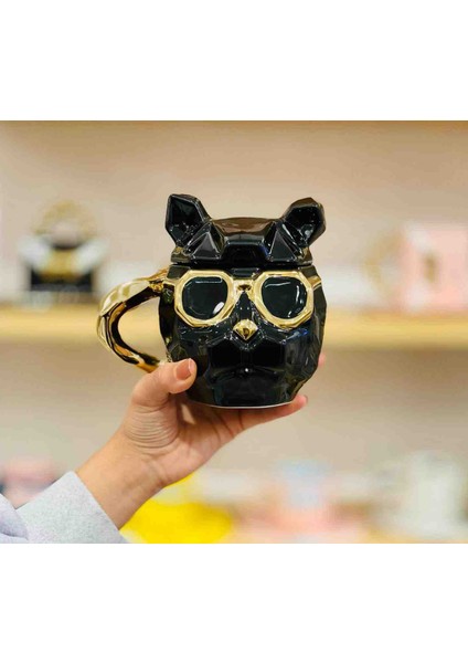 Yaratıcı Geometrik Porselen 3D Köpek Fincan Kupa Bardak Mug Kulplu Gözlüklü Havalı Dekoratif Hediyelik Eşya Özel Seri fırsatları