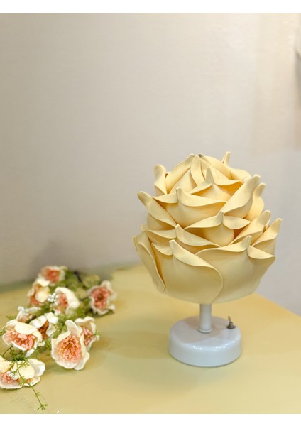 2'li Butter Yellow-Sarı Eva Gül Kablosuz Masa Lambası - Alt Beyaz & Beyaz Yuvarlak Tepsi Set fırsatları