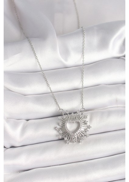 316L Çelik Gümüş Renk Zirkon Taşlı Kalp Model Kadın Kolye - TJ-BKO9919 fiyatları