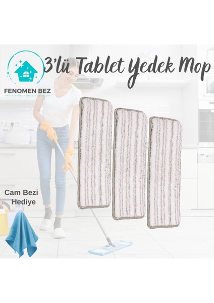 3'lü Kare Mikro Tüylü Tablet Mop Yedeği, Temizlik Için Ideal Set