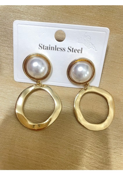 Incili Halka Çelik Küpe