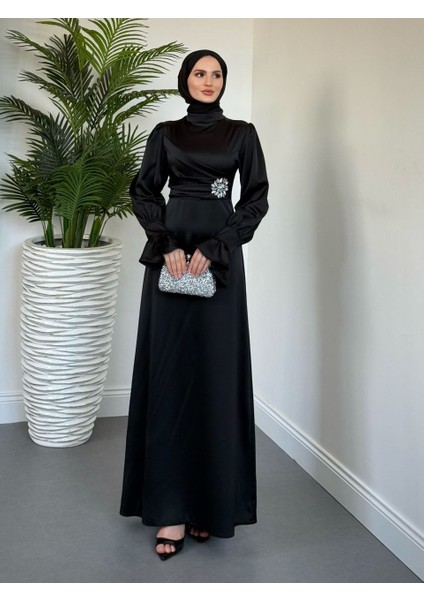 Yandan Taşlı Saten Abiye