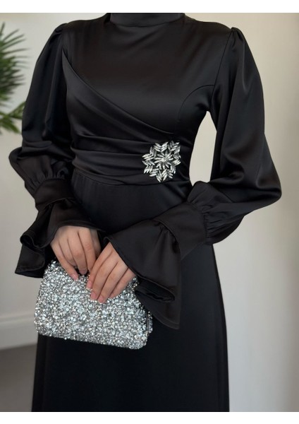 Yandan Taşlı Saten Abiye fiyatları