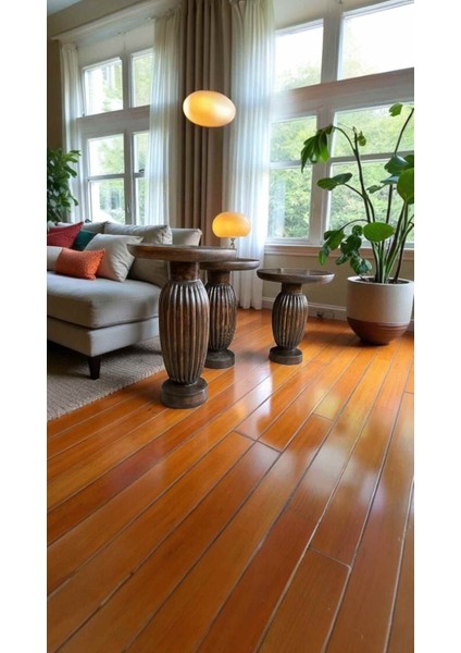 Ahşap Mantar Sehpa Takımı 3’lü – Ceviz Renk Modern Yan Sehpa