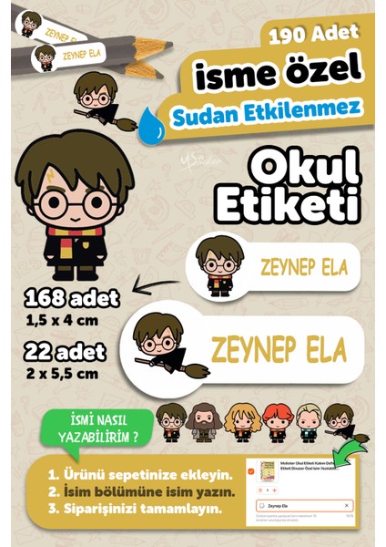 Okul Etiketi Kalem Defter Isimli Etiket Harry Potter - 190 Adet Özel Yeni Tasarım