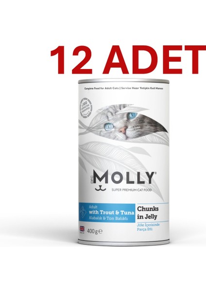 Jöle Içinde Parça Alabalık ve Ton Balıklı Yetişkin Kedi Konservesi 12*400GR (12 Adet)