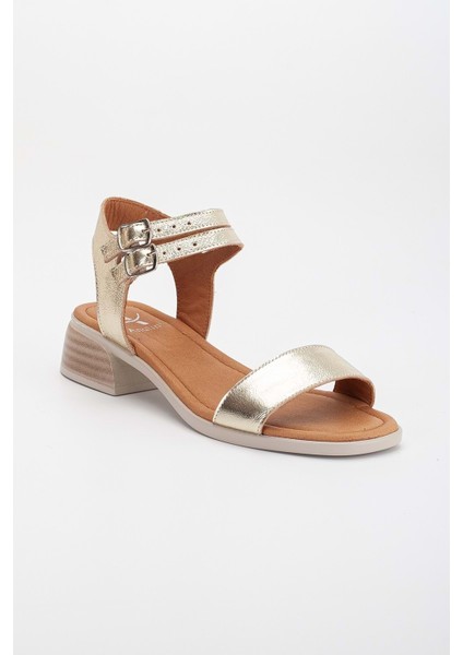 Kadın Hakiki Deri Bantlı Alçak Topuklu Sandalet - Altın fırsatları