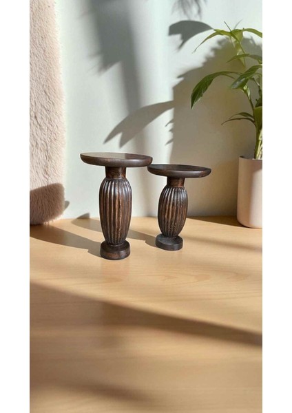 2’li Ahşap Mantar Sehpa Seti – Ceviz Renkli Yan Sehpa Takımı fiyatları