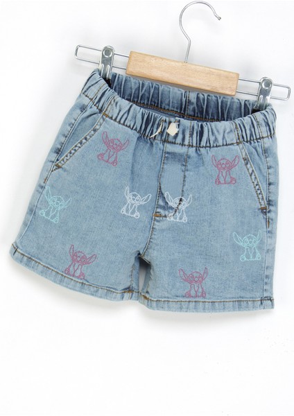 Kız Çocuk Karakter Nakışlı Rahat Kot Şort