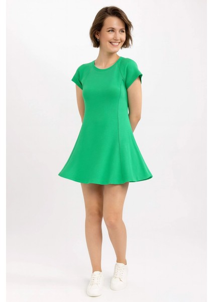 Lupinn Moda Kadın Yeşil Kısa Kollu Mini Yazlık Elbise Rahat Kalıp Günlük Şık Model fiyatları