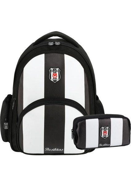 3 Bölmeli Çubuklu Suni Deri Okul Çantası + Kalemlik