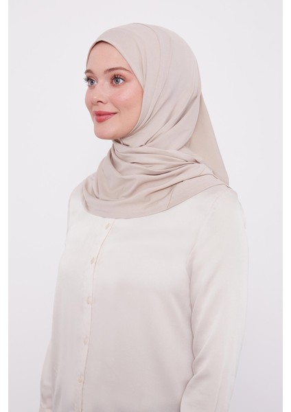 Şal Görünümlü Hazır Pratik Geçmeli Tesettür Hijab Bone - Vizon Renk