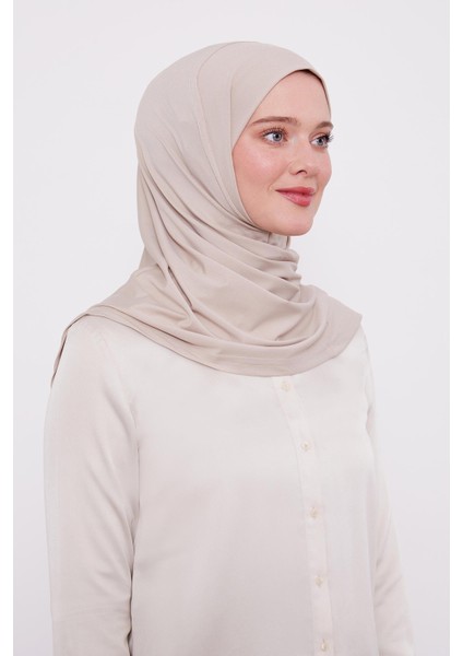 Şal Görünümlü Hazır Pratik Geçmeli Tesettür Hijab Bone - Vizon Renk fiyatları