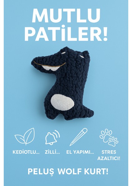 Kedi Oyuncağı Catnip ve Zilli Interaktif, Oyun Arkadaşı - Peluş Kurt modelleri