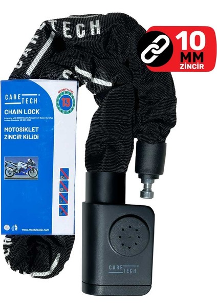 CT-774 Zincir Kilidi Alarmlı Motosiklet/Bisiklet 10mm Çelik Kılıflı 1mt ART 4 Yıldız Sertifikası