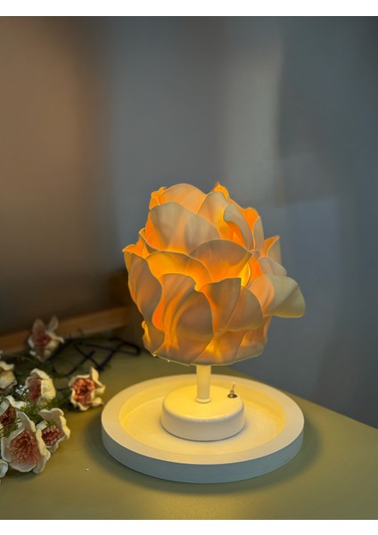 2'li Butter Yellow-Sarı Eva Anemon Kablosuz Masa Lambası - Alt Beyaz & Beyaz Yuvarlak Tepsi Set fiyatları