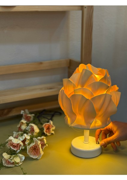 2'li Butter Yellow-Sarı Eva Anemon Kablosuz Masa Lambası - Alt Beyaz & Beyaz Yuvarlak Tepsi Set modelleri