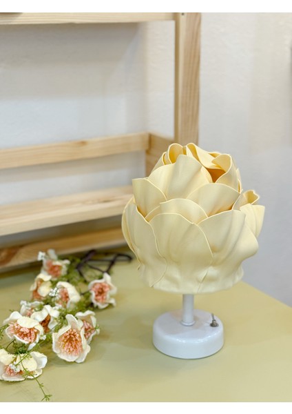 2'li Butter Yellow-Sarı Eva Anemon Kablosuz Masa Lambası - Alt Beyaz & Beyaz Yuvarlak Tepsi Set indirimleri