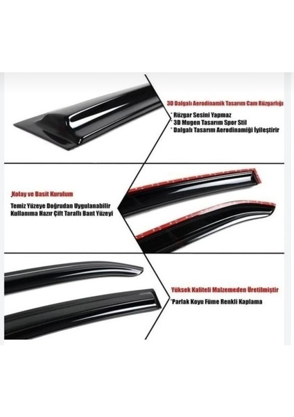 Volkswagen Passat B6 2006-2010 Sport Cam Rüzgarlığı Takım 4'lü Takım Rüzgar Kesici Yağmur Önleyici fırsatları