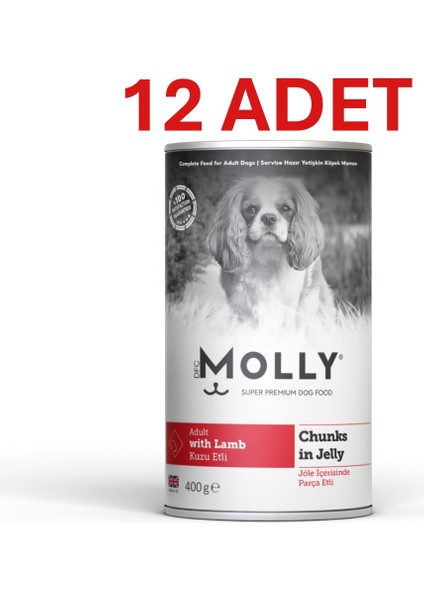 Jöle Içinde Parça Kuzu Etli Yetişkin Köpek Konservesi 12*400GR