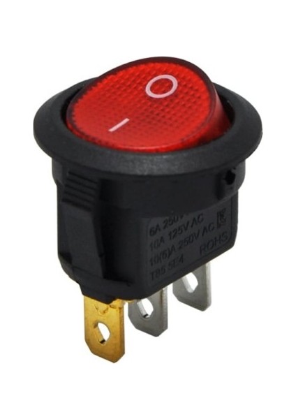 Yuvarlak Işıklı Anahtar Kırmızı 3p - 50 Adet