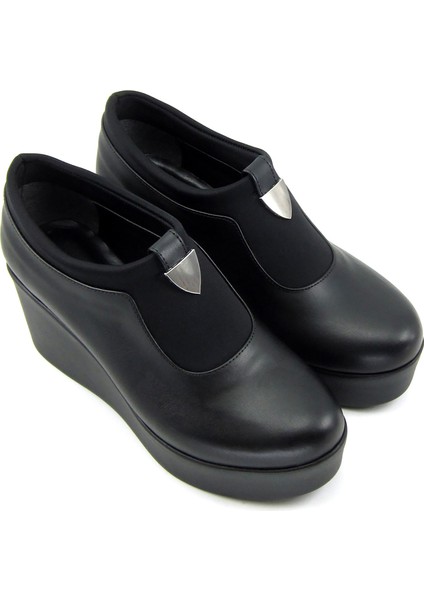 Sofia Exclusive Siyah Streç Tokalı Yuvarlık Burun Dolgu Topuklu Günlük Ayakkabı
