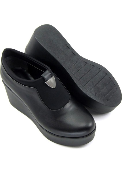 Sofia Exclusive Siyah Streç Tokalı Yuvarlık Burun Dolgu Topuklu Günlük Ayakkabı