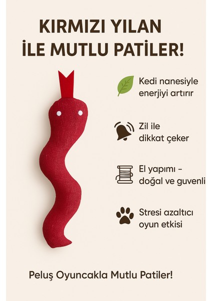 Kedi Oyuncağı Catnip ve Zilli Interaktif, Oyun Arkadaşı - Kırmızı Yılan fırsatları