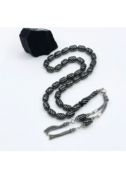 Çeşm-i Bülbül İşlemeli Erzurum Oltu Taşı Tesbih