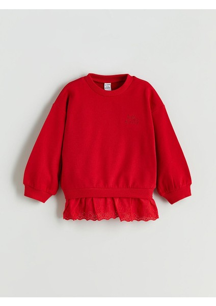 Bisiklet Yaka Nakışlı Kız Çocuk Sweatshirt (W5)