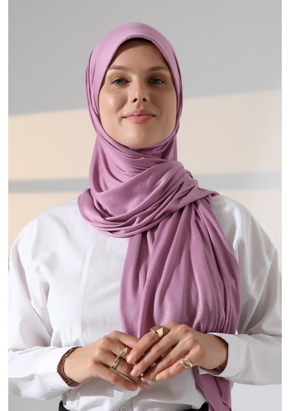 Hazır Pratik Geçmeli Likralı Penye Tesettür Şal - Gül Kurusu fiyatları