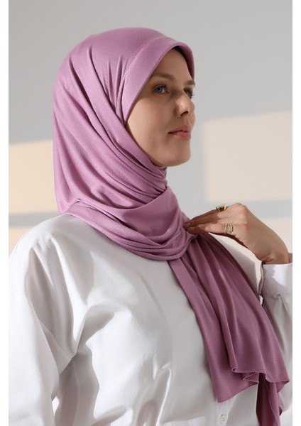 Hazır Pratik Geçmeli Likralı Penye Tesettür Şal - Gül Kurusu modelleri