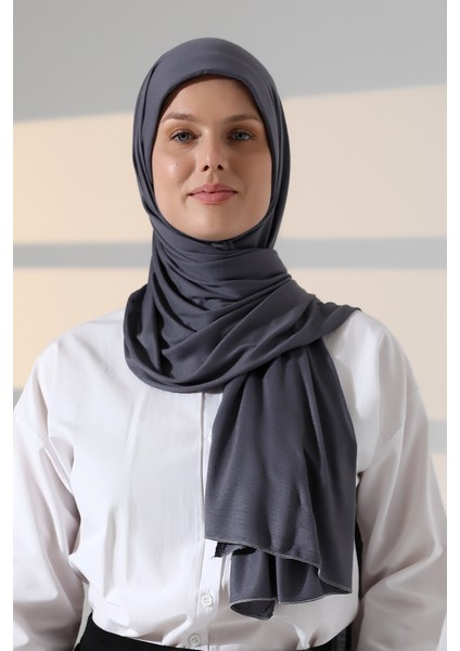 Hazır Pratik Geçmeli Likralı Penye Tesettür Şal - Füme fiyatları