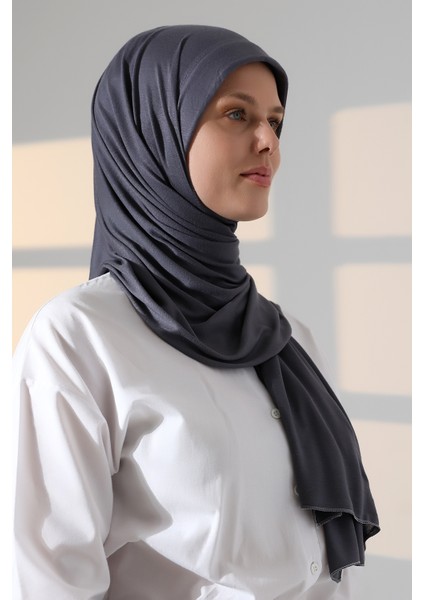 Hazır Pratik Geçmeli Likralı Penye Tesettür Şal - Füme modelleri