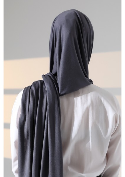 Hazır Pratik Geçmeli Likralı Penye Tesettür Şal - Füme fırsatları