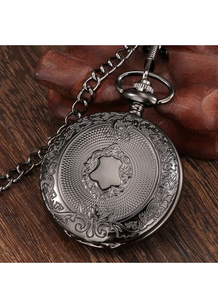 Siyah Oymalı Desenli Lüx Zincirli Köstekli Cep Saati modelleri