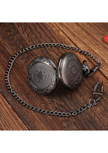 Siyah Oymalı Desenli Lüx Zincirli Köstekli Cep Saati fırsatları
