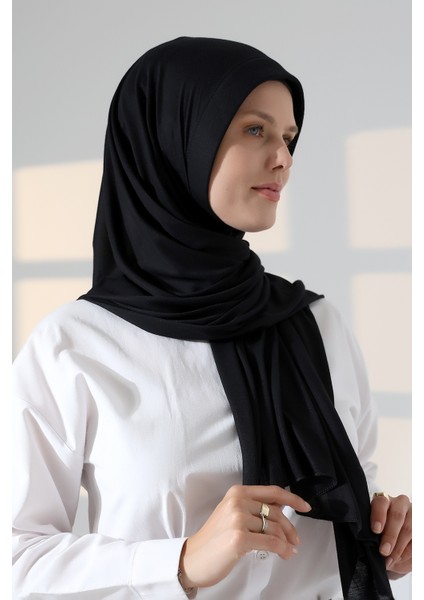 Hazır Pratik Geçmeli Likralı Penye Tesettür Şal - Siyah fiyatları