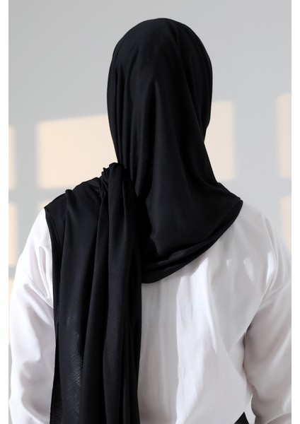 Hazır Pratik Geçmeli Likralı Penye Tesettür Şal - Siyah fırsatları