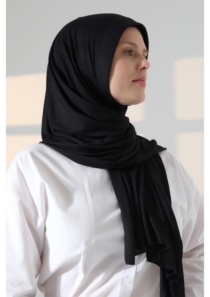 Hazır Pratik Geçmeli Likralı Penye Tesettür Şal - Siyah indirimleri