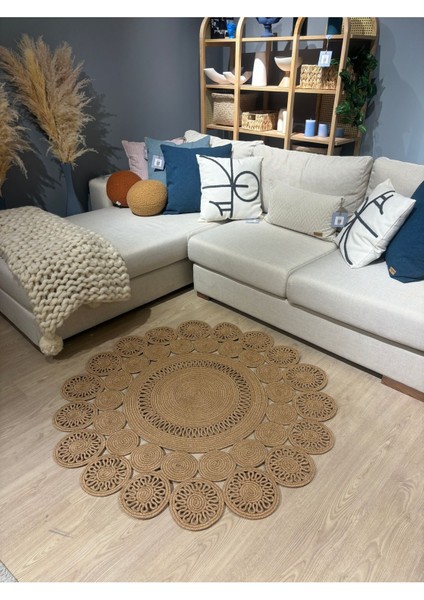 Haki Papatya Desenli Yumuşak Trikot Kilim, Şık ve Rahat Kullanım Için Ideal