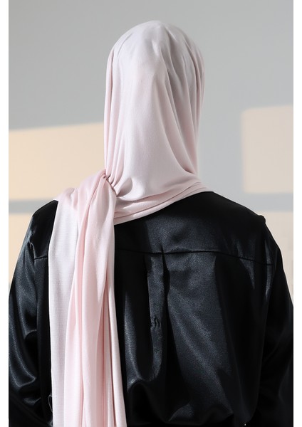 Hazır Pratik Geçmeli Likralı Penye Tesettür Şal - Pudra indirimleri