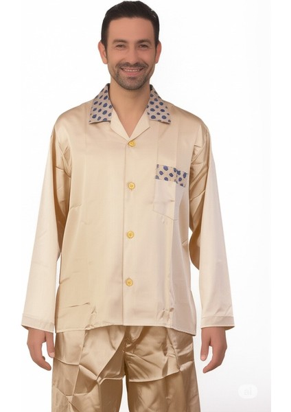 Erkek Pijama Takımı Saten Kumaş Klasik Model Cepli Rahat Tam Kalıp OPEPT25PIEROMOD89