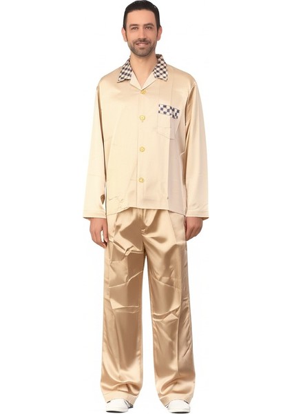 Erkek Pijama Takımı Saten Kumaş Klasik Model Cepli Rahat Tam Kalıp OPEPT25PIEROMOD89 modelleri